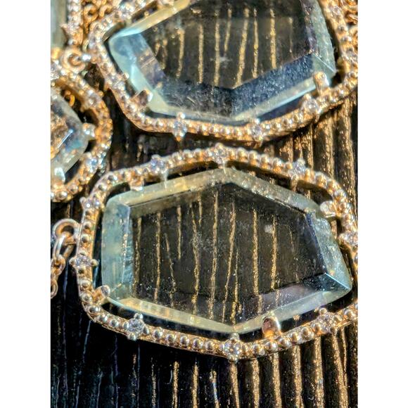 Hand-Crafted Abstract Blue Green Glass Crystal & CZ Gold Plated Chain Necklace - Picture 4 of 8